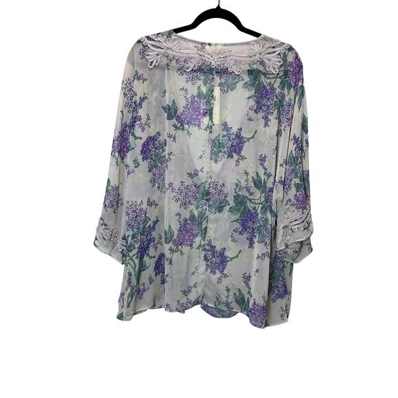 M&S NEW Indigo Collection Sheer Embroidered Purple Floral Kimono size XL - Picture 2 of 7